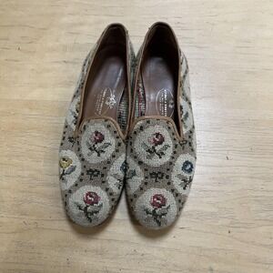 Stubbs & Wootton Shoes Womens Size 8.5 Beige Wool Needlepoint Loafers Floral